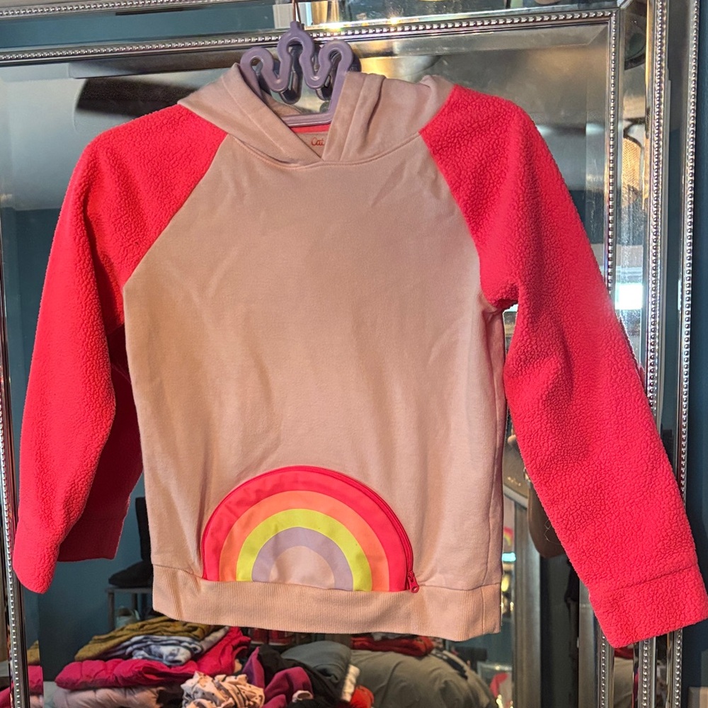 Kids Pink Hoodie with Rainbow Design
